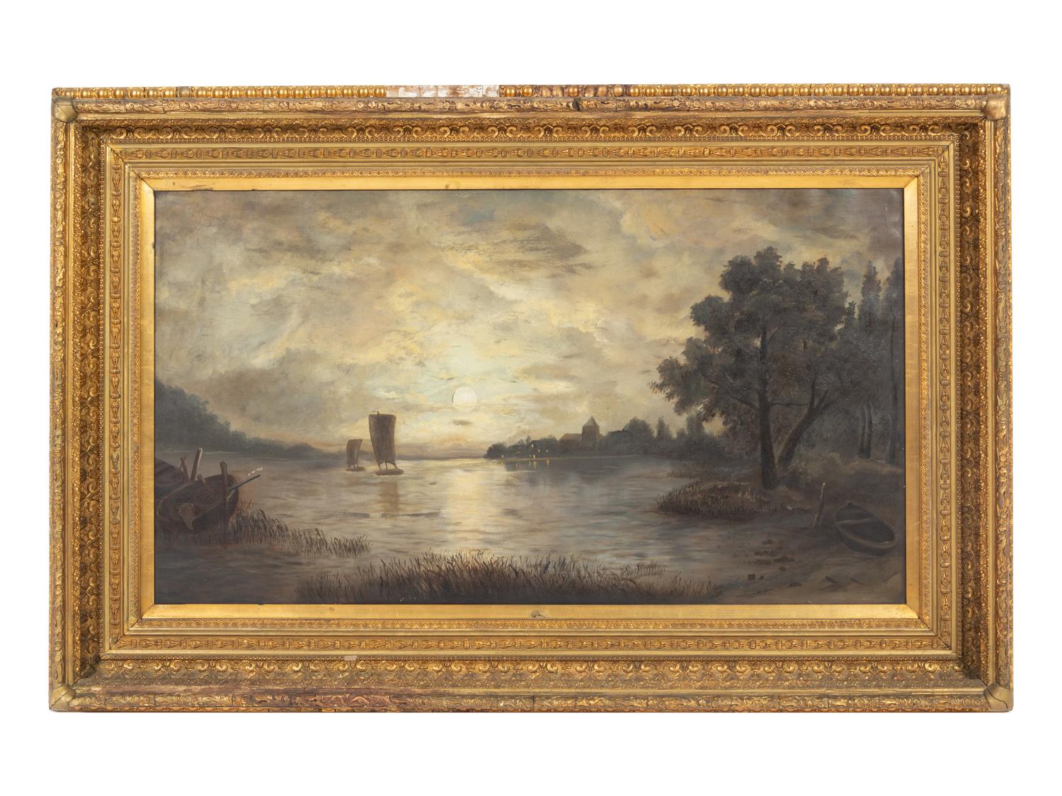 Moonlit Landscape with Boats