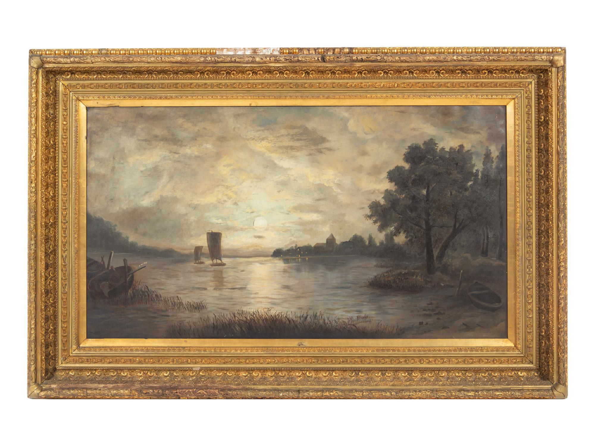 Moonlit Landscape with Boats