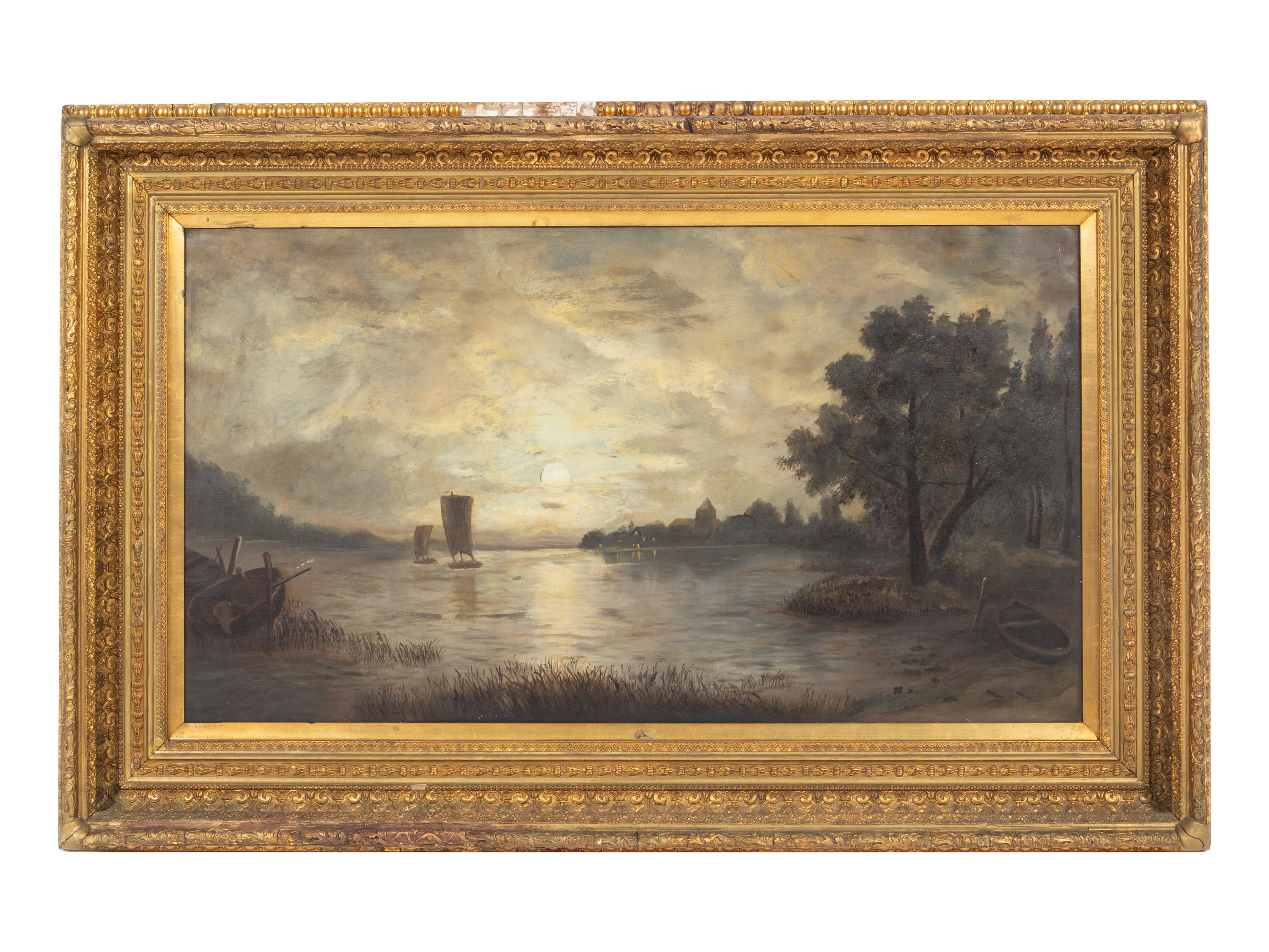 Moonlit Landscape with Boats