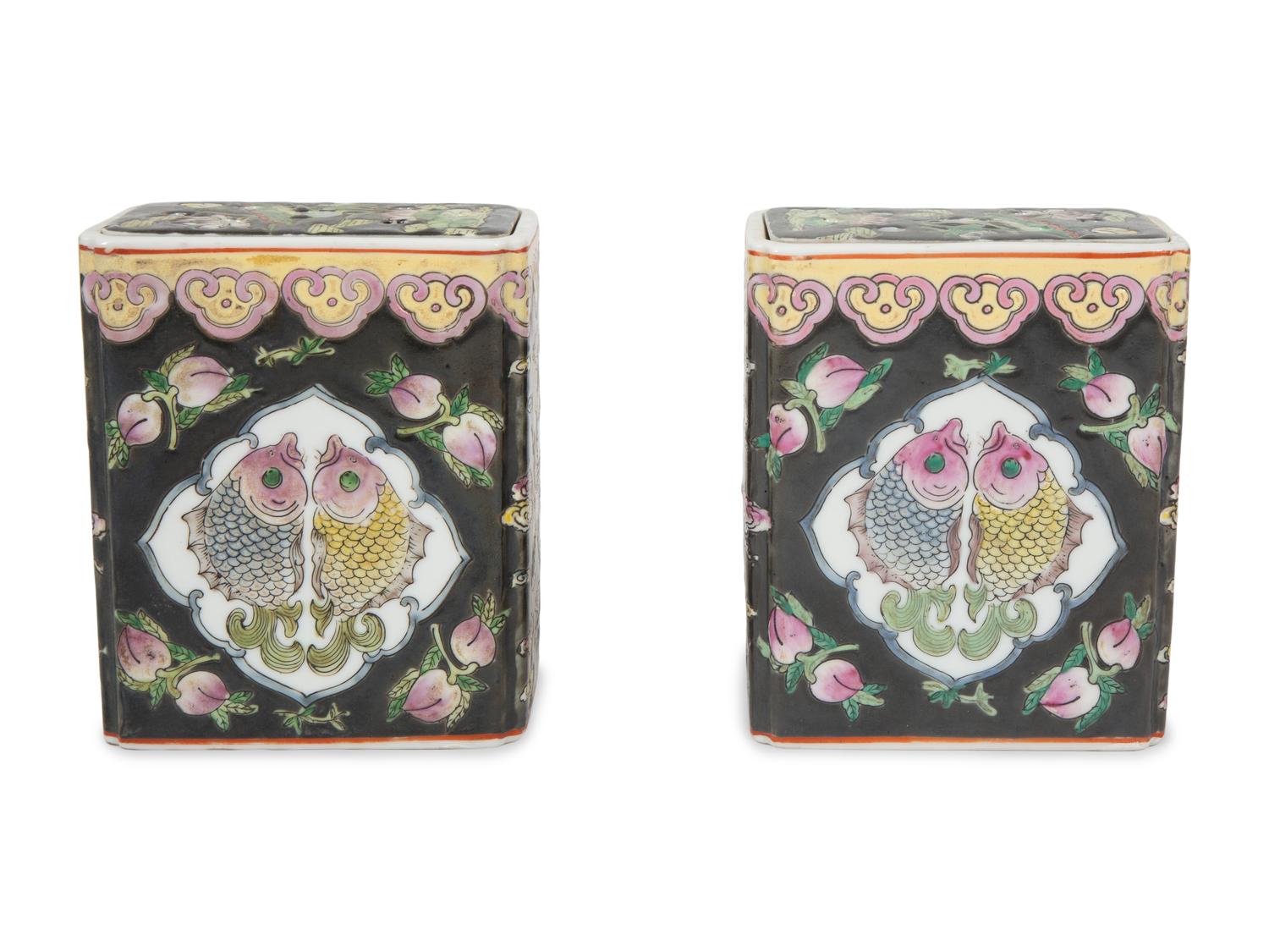 A Pair of Chinese Export Famille Noire Cache Pots — 19TH/20TH CENTURY