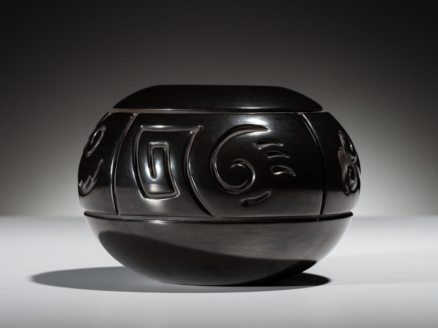 Carved Blackware Pottery Jar