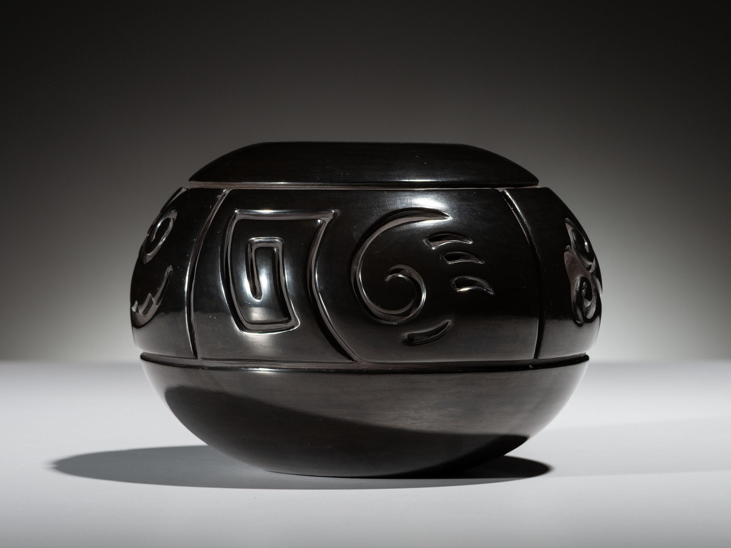 Carved Blackware Pottery Jar