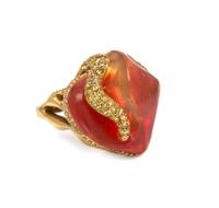 A Yellow Gold, Fire Opal and Colored Diamond Ring, 21.10 dwts.