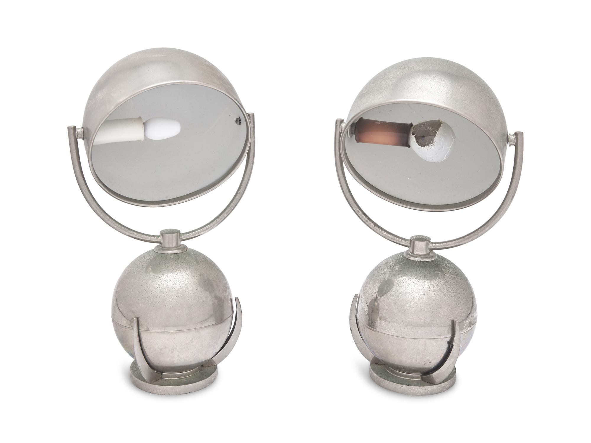 A Pair of Felix Aublet Nickel-Plated Table Lamps