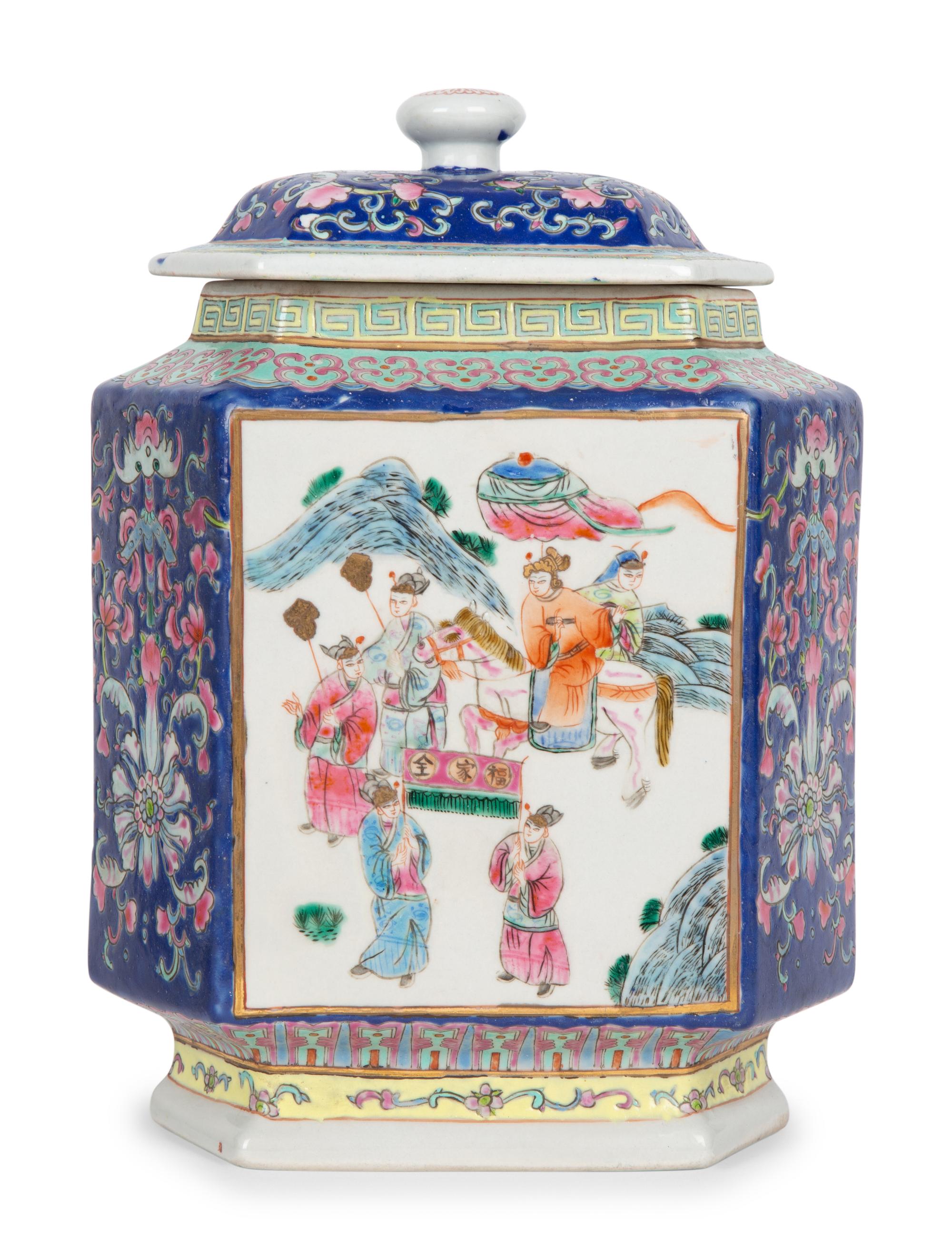A Pair of Chinese Export Covered Hexagonal Ginger Jars — 19TH/20TH CENTURY