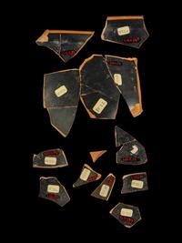 11 Attic Black-Figured Skyphos Fragments with Theseus and the Minotaur between Onlookers and Ariadne.
