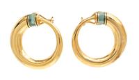 A Pair of 14 Karat Yellow Gold, Aquamarine and Enamel Hoop Earclips, Scott Katz, 14.30 dwts.