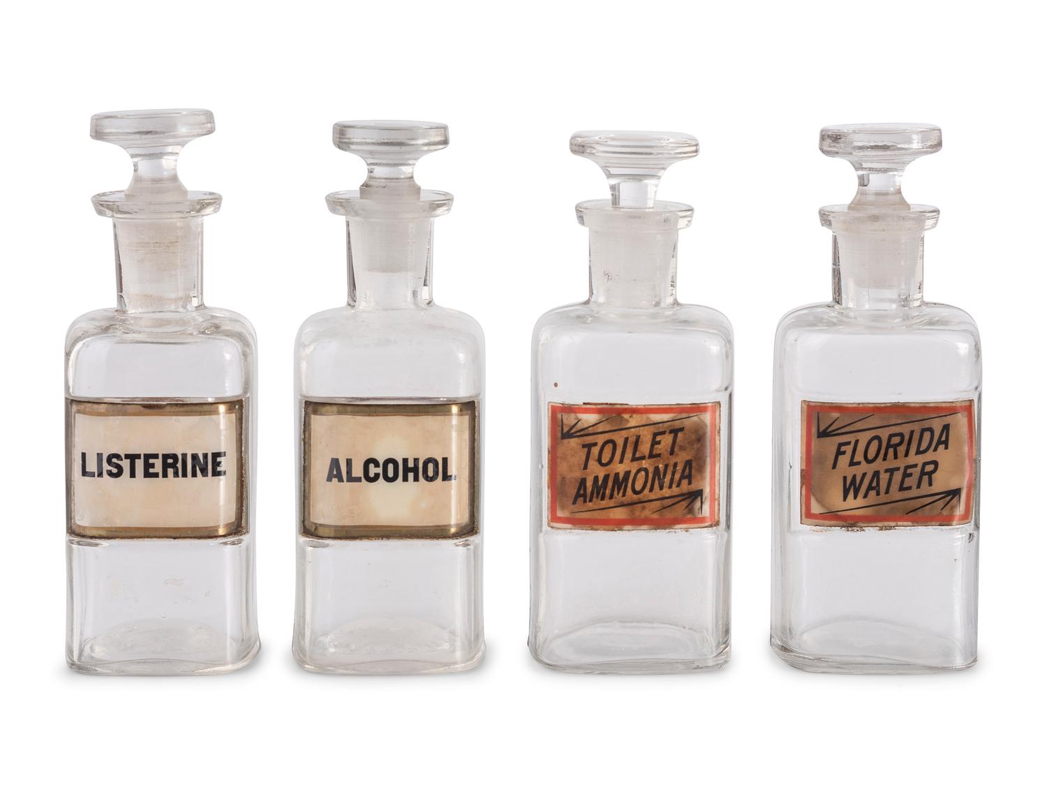 Four Glass Apothecary Bottles