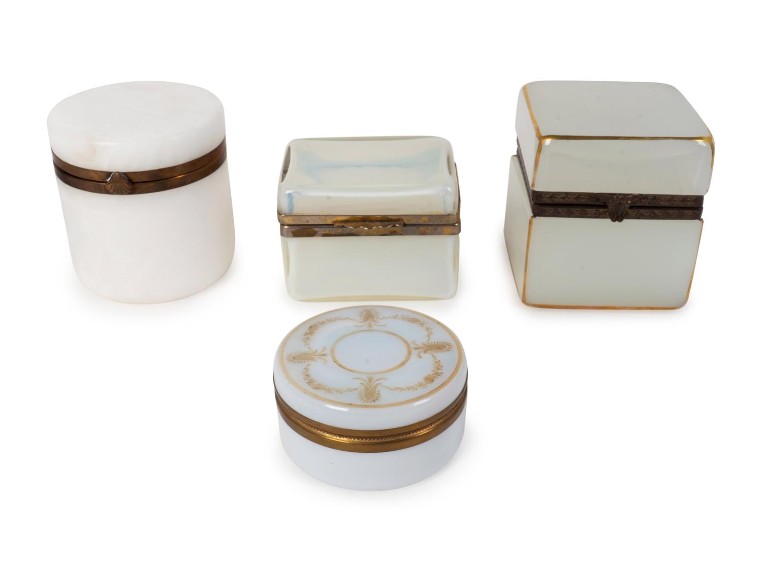 A Group of Four Gilt White Opaline Glass Table Caskets — 19TH/20TH CENTURY
