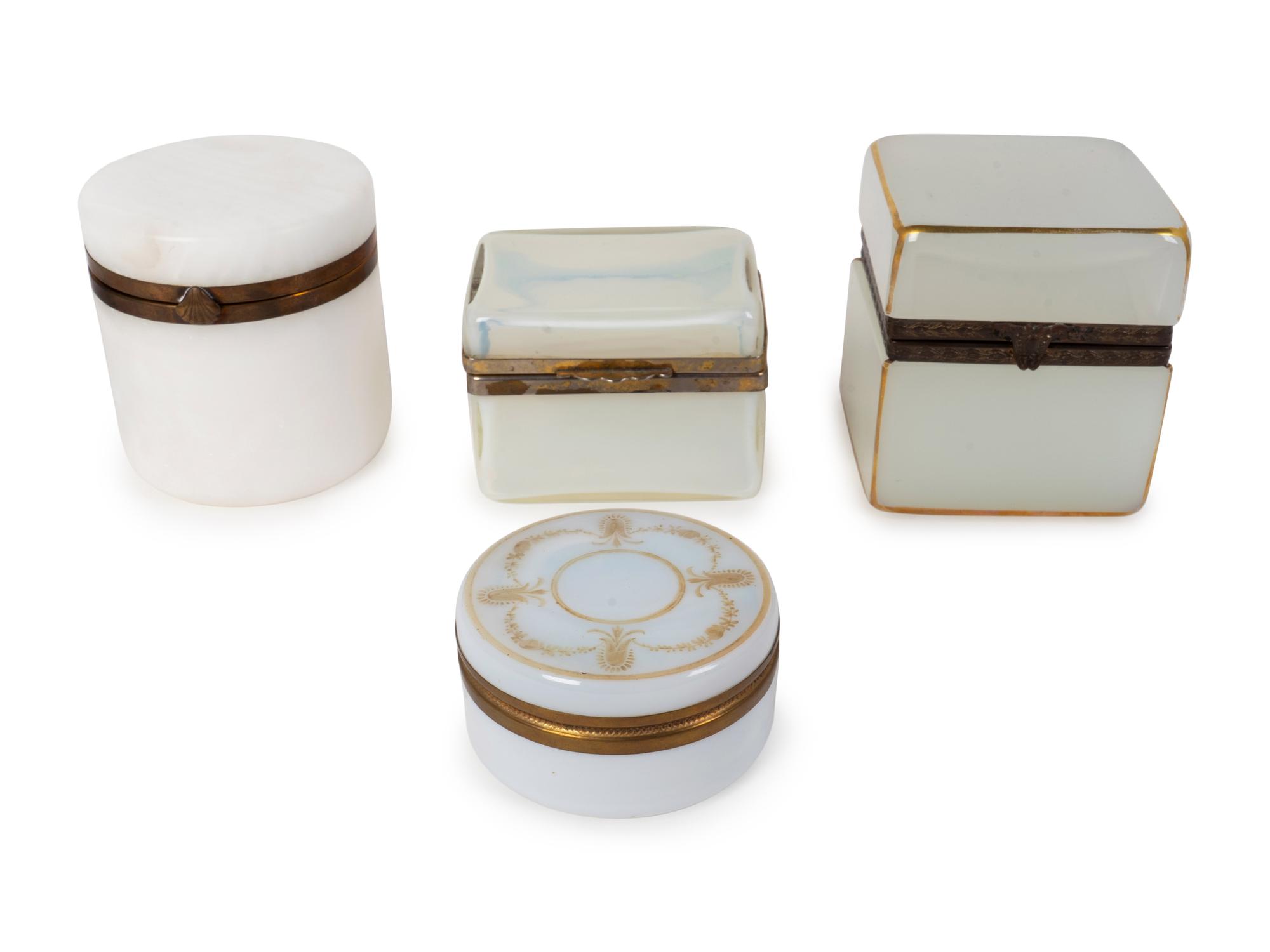 A Group of Four Gilt White Opaline Glass Table Caskets — 19TH/20TH CENTURY