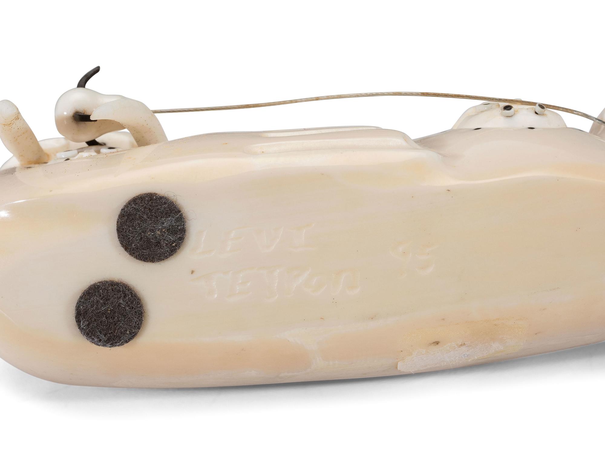 Carved Walrus Ivory Sculptures, with Baleen Inlay