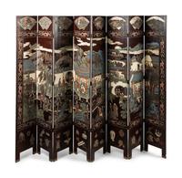 A Chinese Coromandel Lacquer Eight-Panel Floor Screen