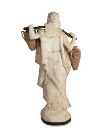 An Italian Carved Alabaster and Cast Metal Orientalist Water Carrier Figure