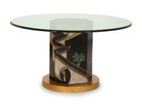 A Chinoiserie Decorated Pedestal Table with Glass Top