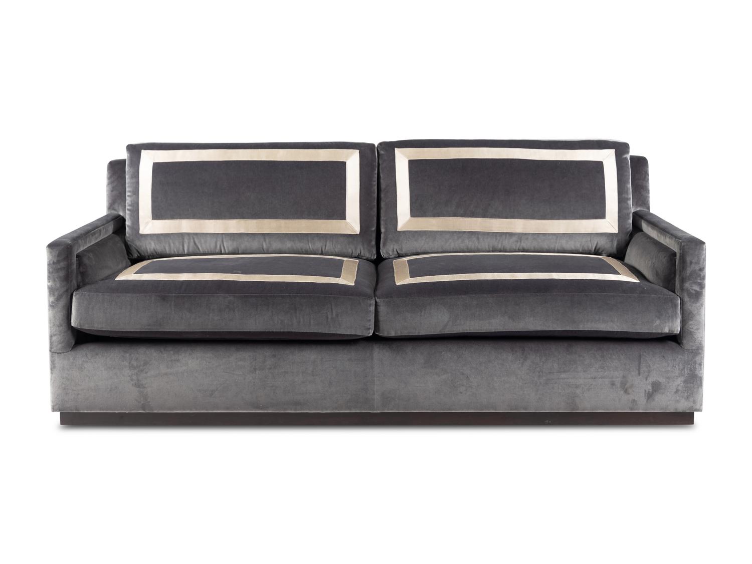 A Custom Velvet-Upholstered Two-Seat Sofa