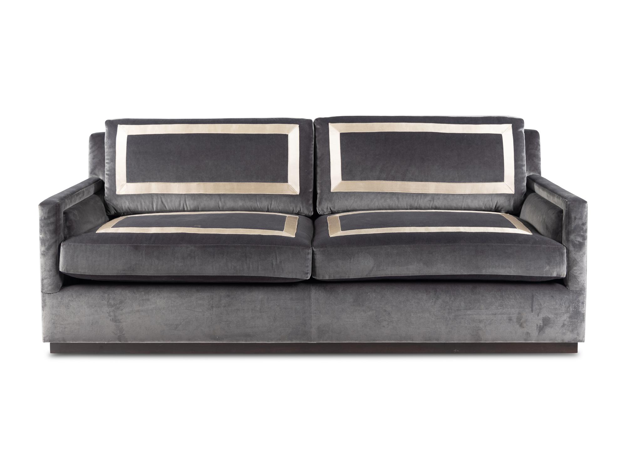 A Custom Velvet-Upholstered Two-Seat Sofa