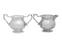 A Pair of English Silver Sauce Boats and an American Silver Sugar and Creamer Set