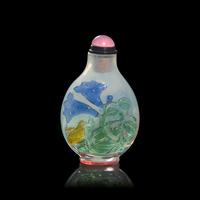 A Chinese Carved Multicolor Overlaid Glass Snuff Bottle