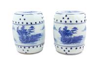 A Pair of Chinese Blue and White Porcelain Garden Seats Height 16 inches. — 20TH CENTURY