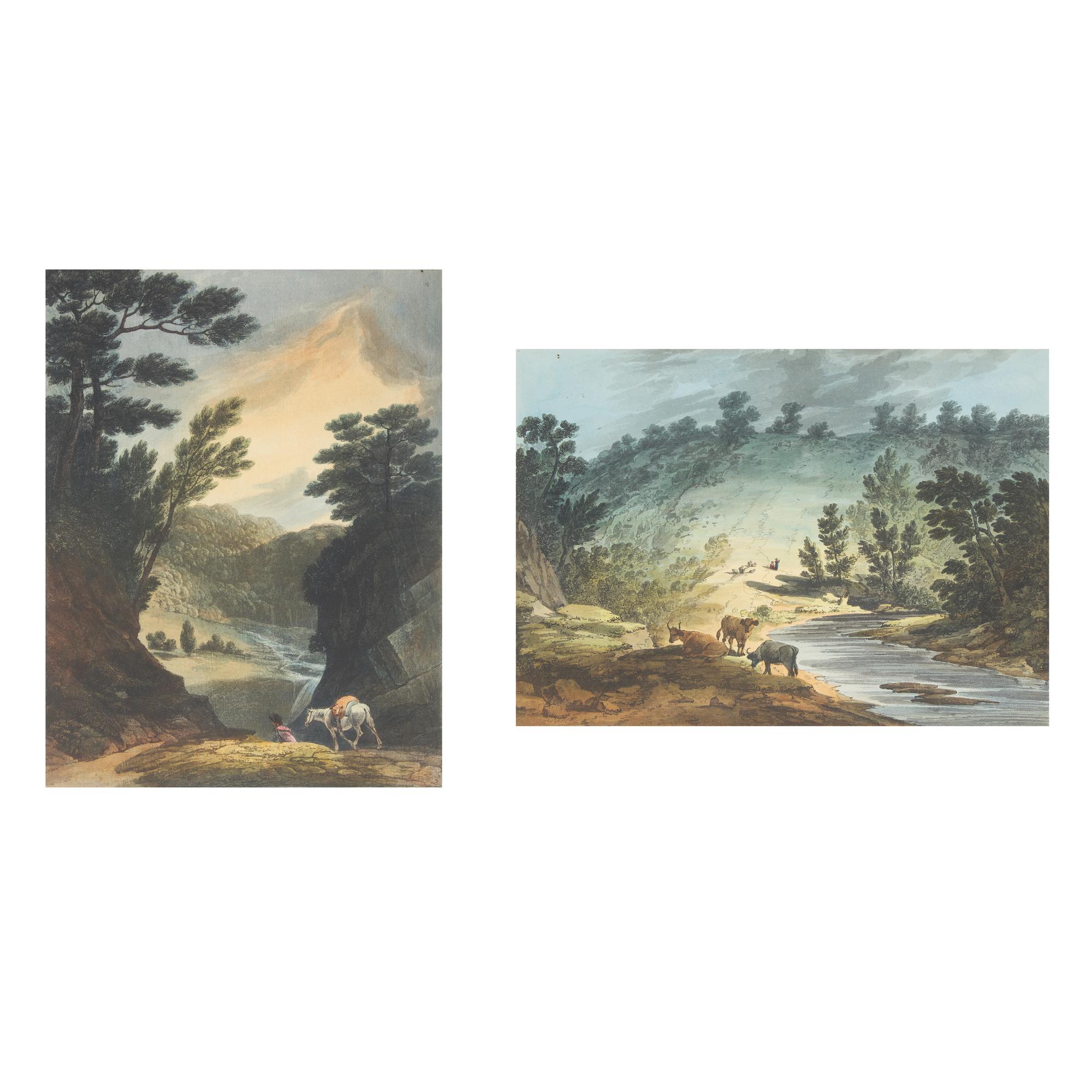 John Hill (1770-1850), After Joshua Shaw (1777-1860), Two Hand-Colored Lithographs: View on the Wissahiccon, Pennsylvania and View Near the Falls of Schuylkill