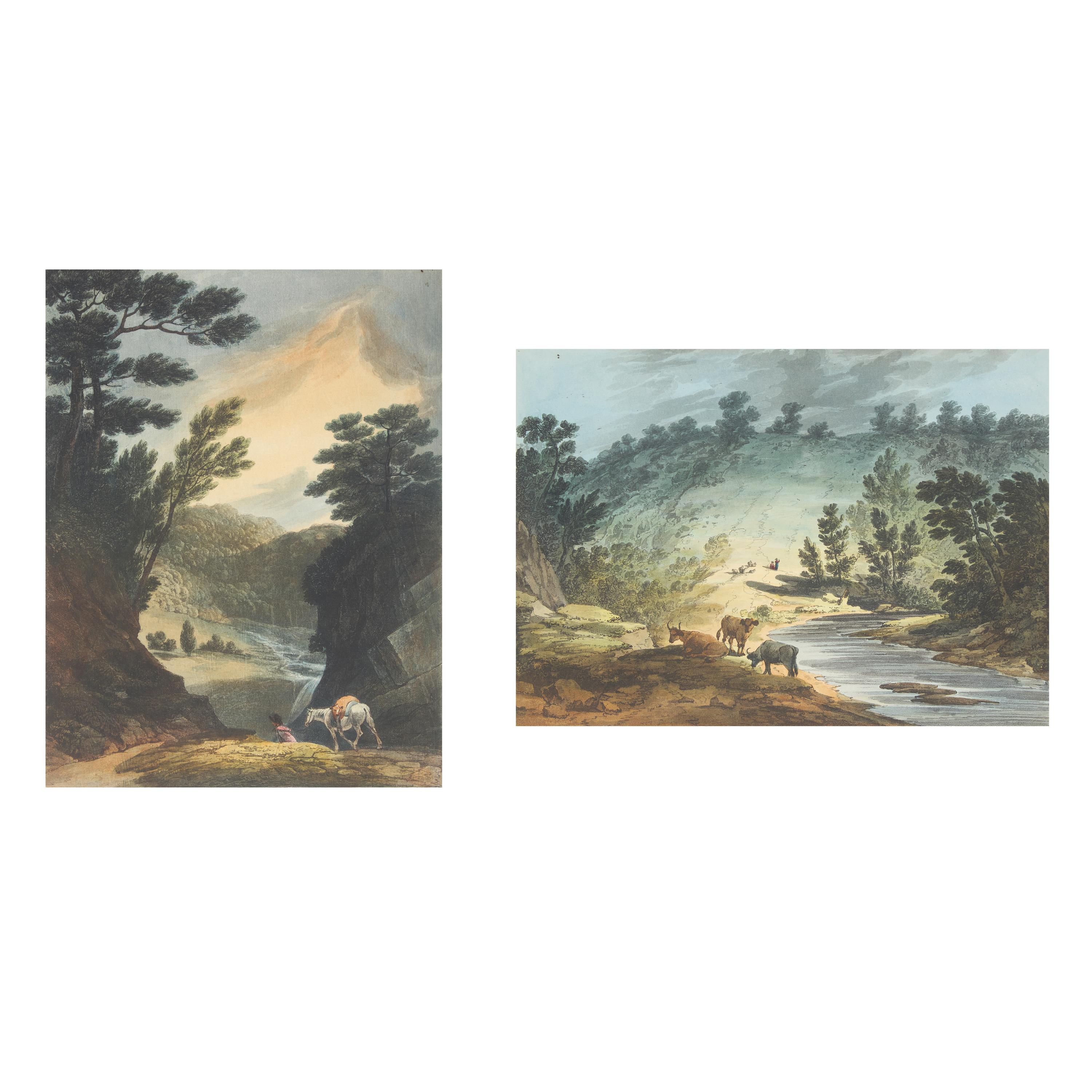 John Hill (1770-1850), After Joshua Shaw (1777-1860), Two Hand-Colored Lithographs: View on the Wissahiccon, Pennsylvania and View Near the Falls of Schuylkill