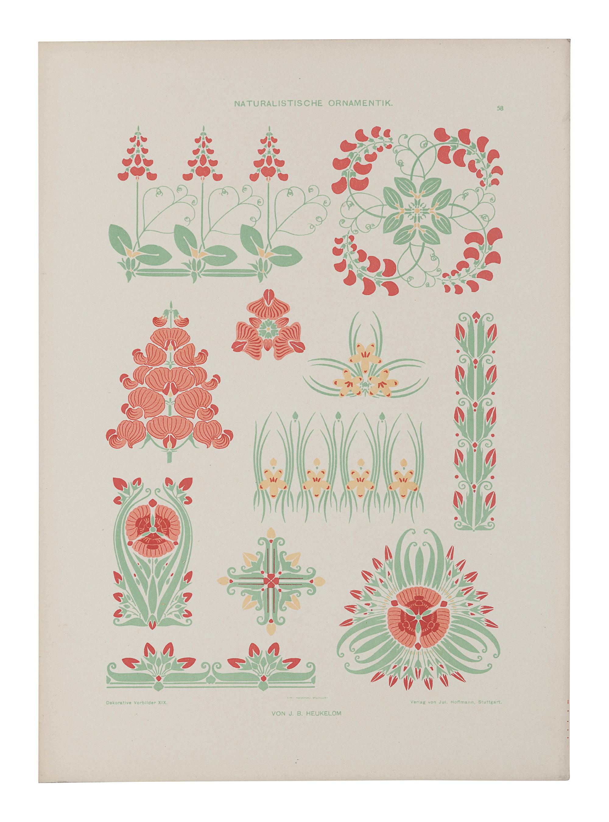 [ARCHITECTURE & DESIGN]. Dekorative Vorbilder. Eine Sammlung von figürlichen Darstellungen, kunstgewerblichen Verzierungen… Volume 19. Stuttgart, Germany: Julius Hoffmann, 1908.