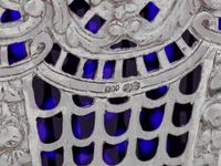 A German Silver Basket with Cobalt Glass Liner