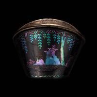 A Set of Six Mother-of-Pearl Inlaid Black Lacquer Ingot-Form Cups