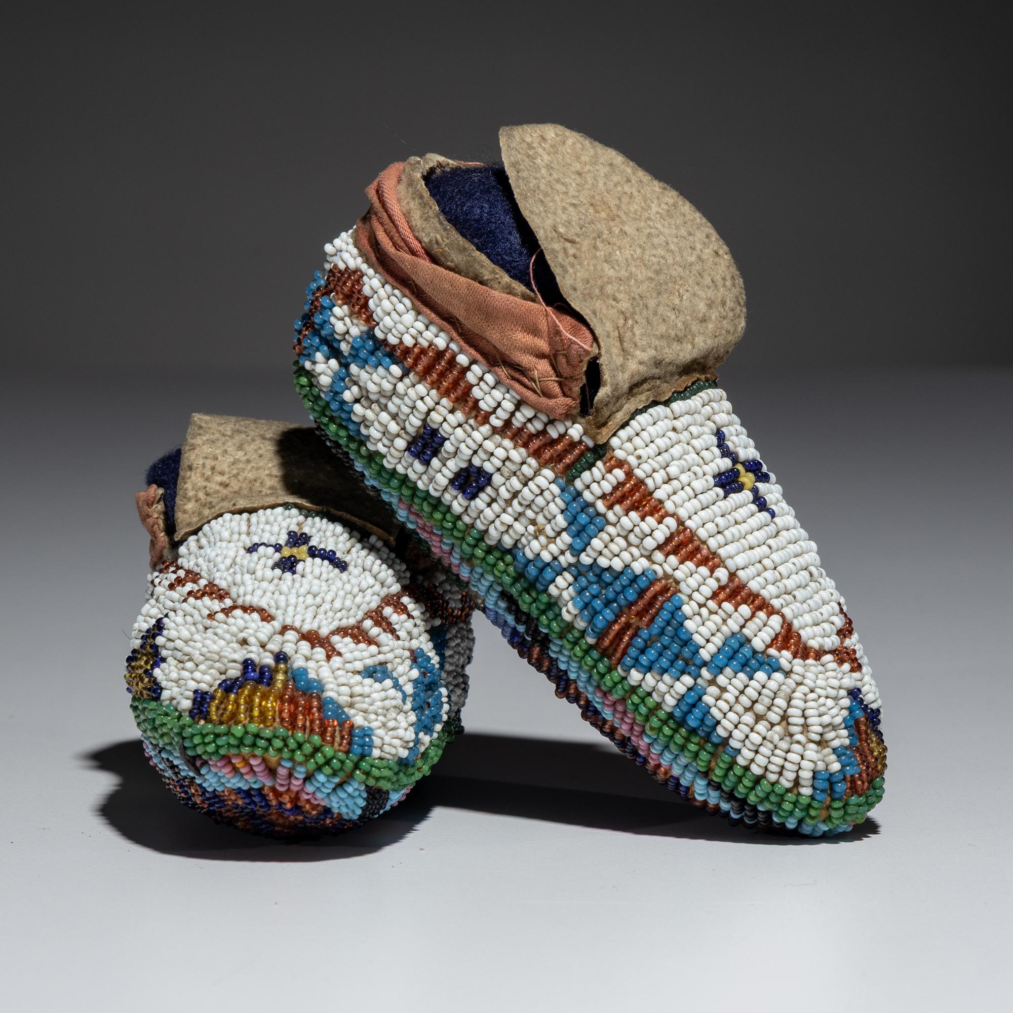 Sioux Child's Fully Beaded Hide Moccasins