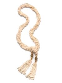 CULTURED PEARL AND DIAMOND MULTISTRAND LARIAT NECKLACE