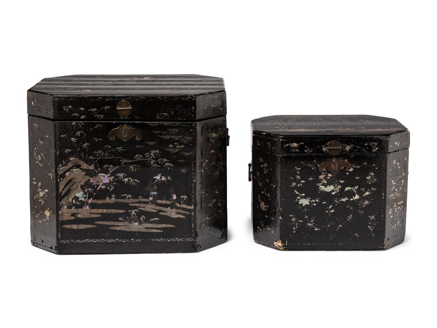 Two Korean Black Lacquer and Abalone-Inlaid Boxes