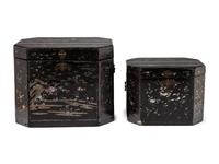 Two Korean Black Lacquer and Abalone-Inlaid Boxes