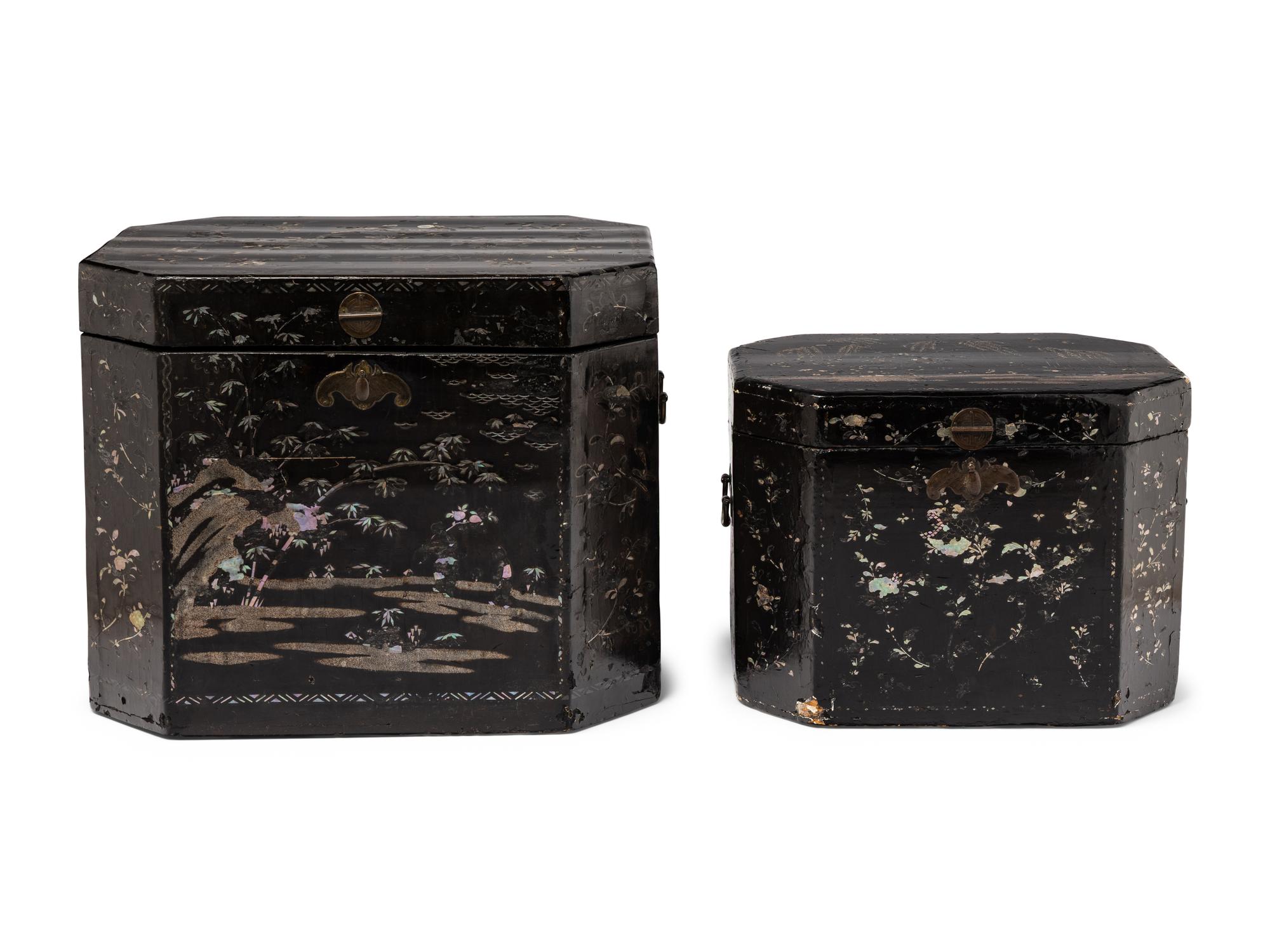Two Korean Black Lacquer and Abalone-Inlaid Boxes