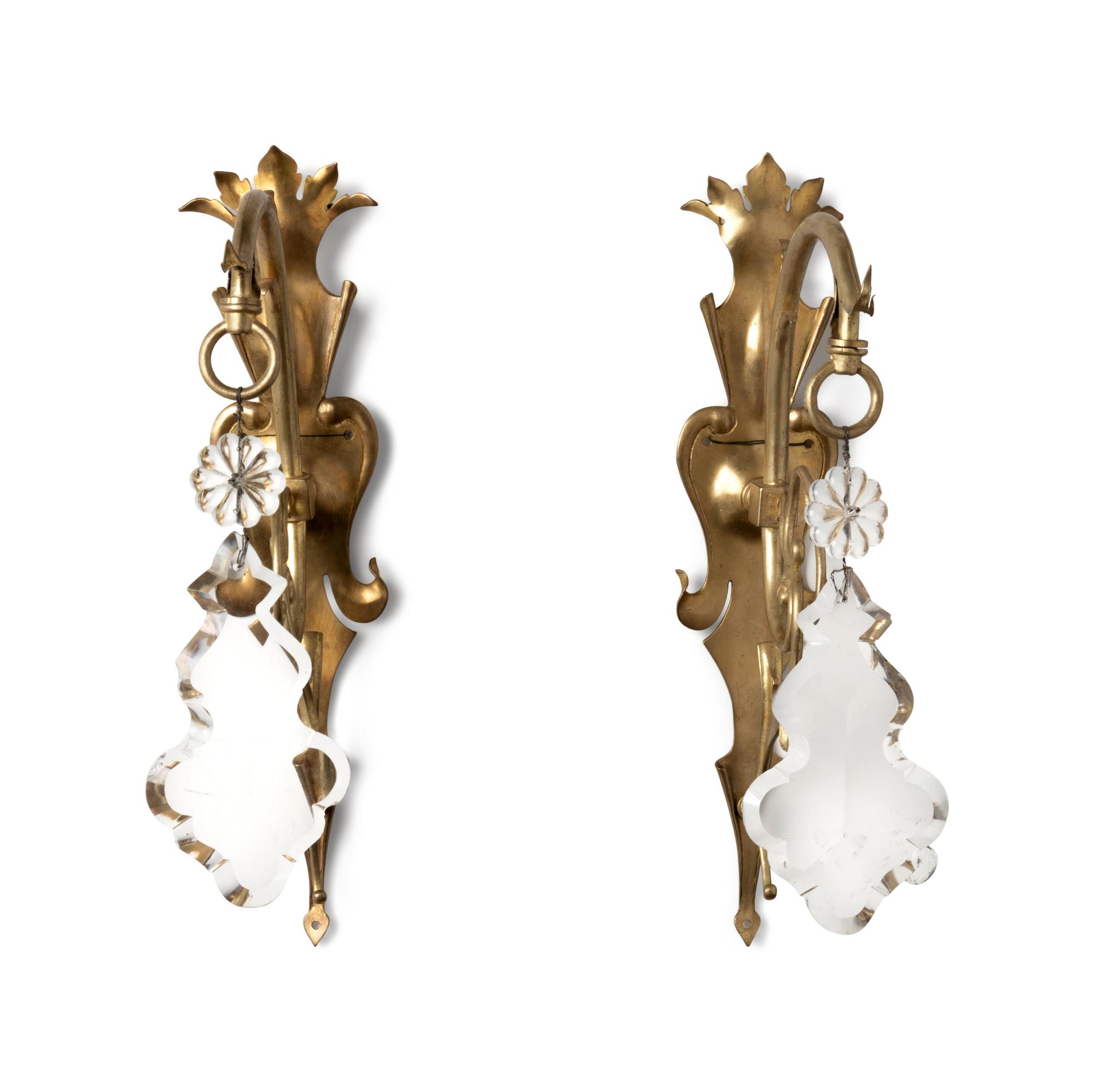 A Pair of Brass and Cut Glass Prism Wall Ornaments