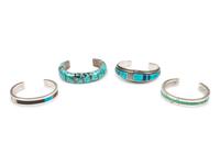 Group of Four Native American Sterling Silver and Stone Inlay Bracelets