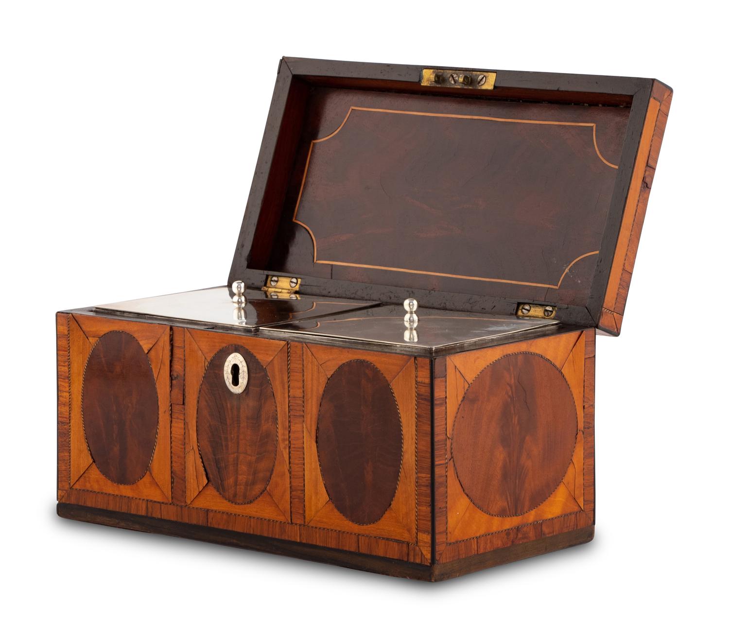 A George III Mahogany and Satinwood Parquetry Tea Caddy
