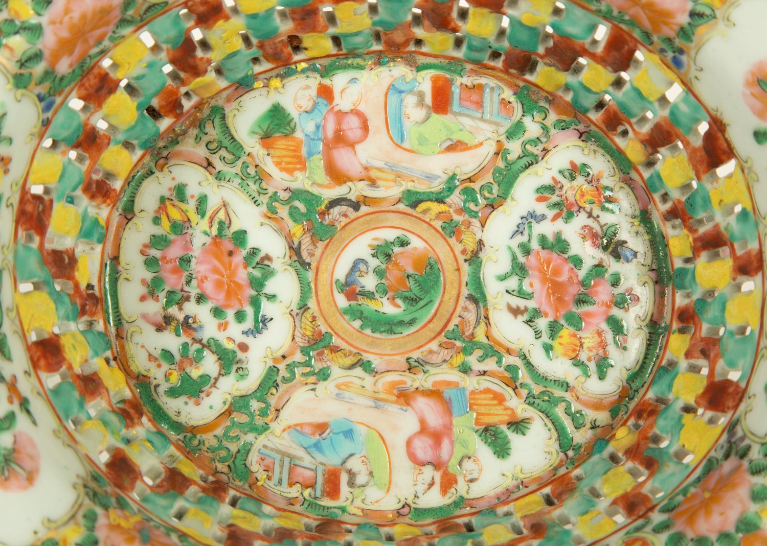 A Chinese Rose Medallion Porcelain Basket and Undertray