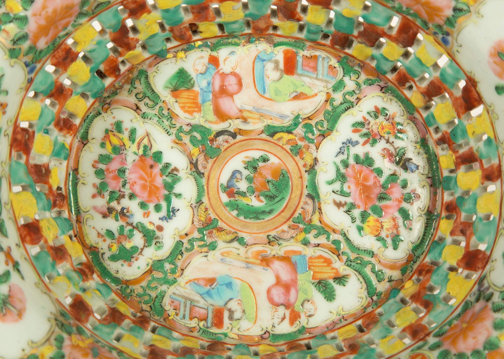 A Chinese Rose Medallion Porcelain Basket and Undertray