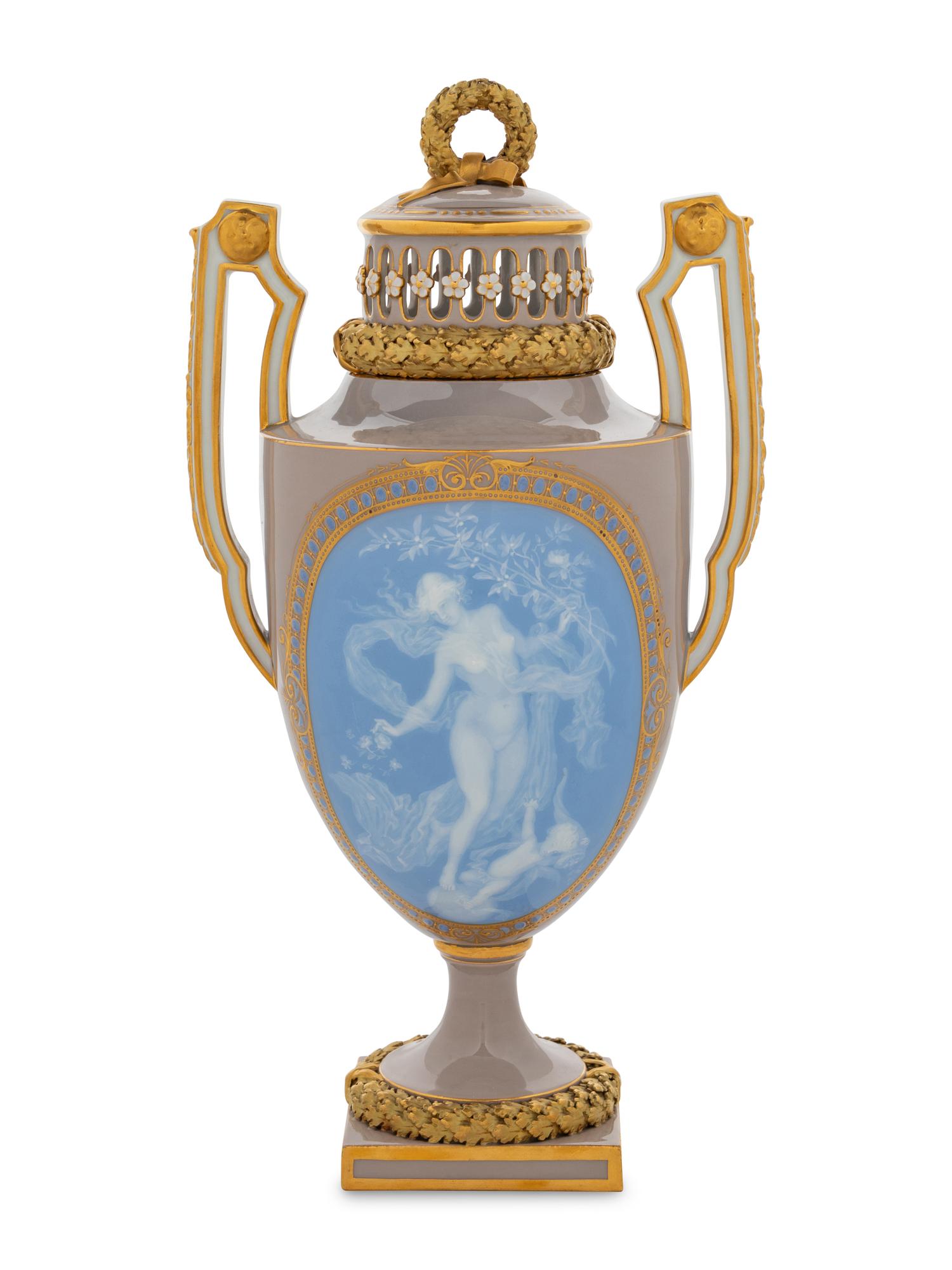 A Meissen Pate-sur-Pate Porcelain Potpourri Vase