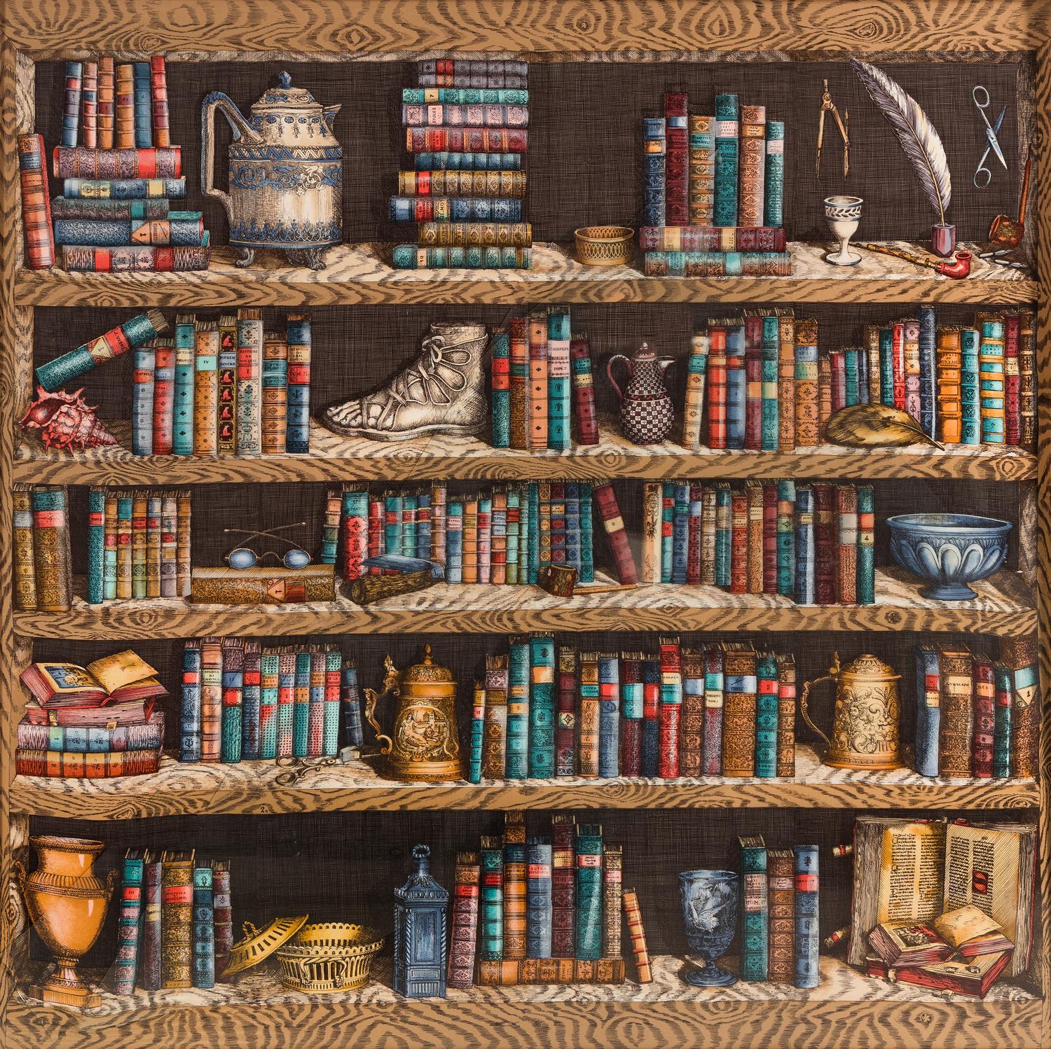 Libreria Screen-printed fabric panel