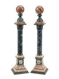 A Pair of Grand Tour Style Vari-Color Marble Column Ornaments