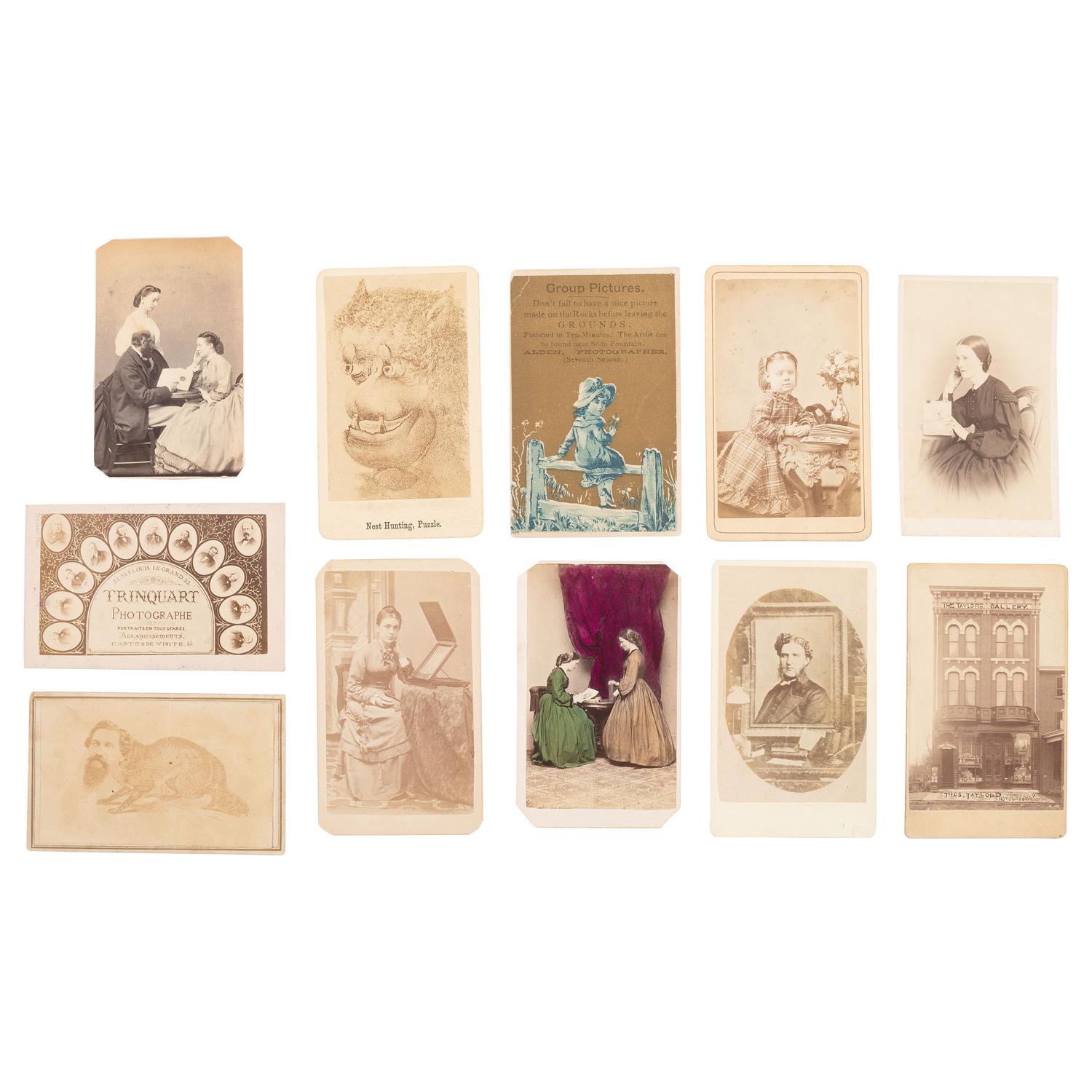 [Early Photography] Group of 16 Images with Photographic Interest incl. Galleries and Occupational CDVs