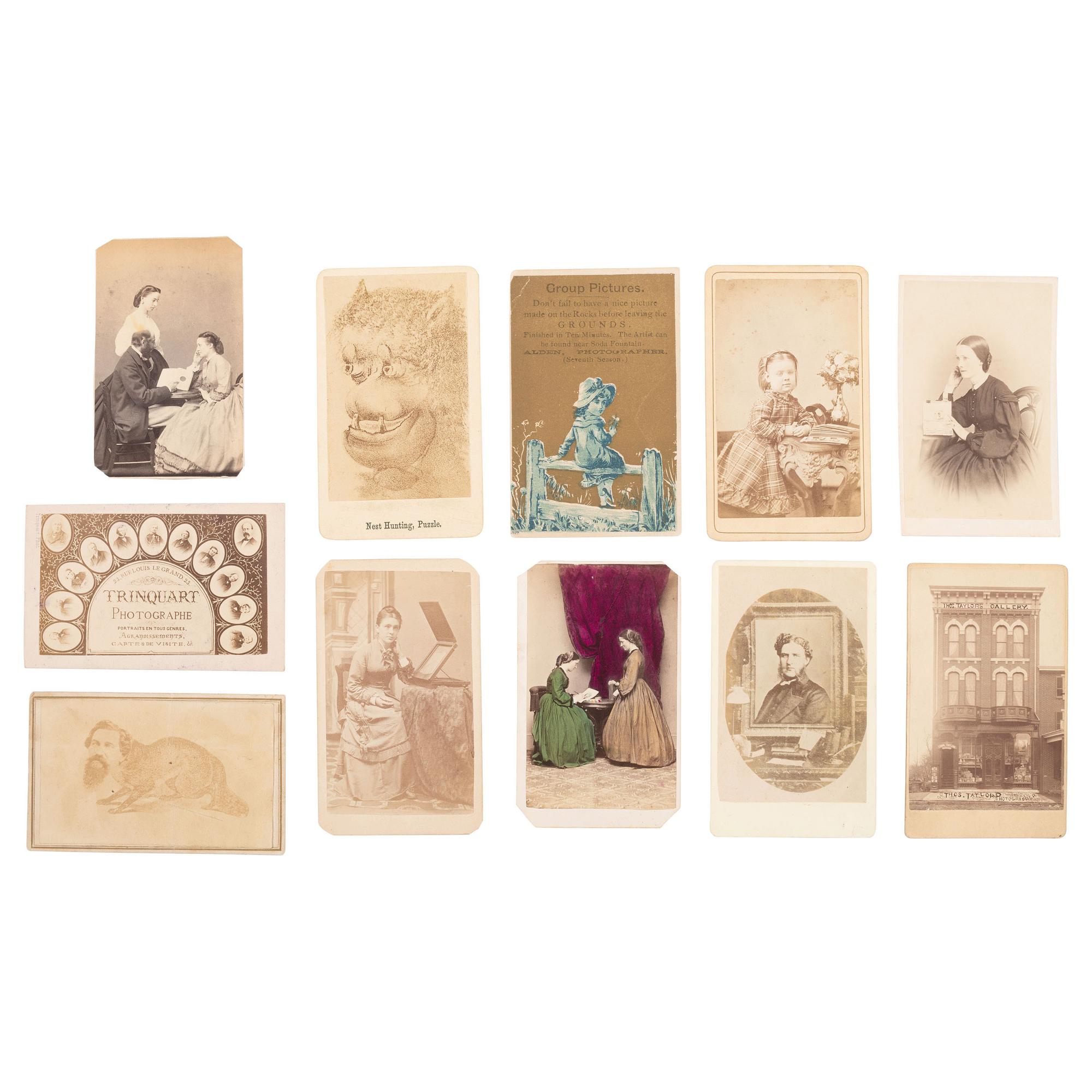 [Early Photography] Group of 16 Images with Photographic Interest incl. Galleries and Occupational CDVs