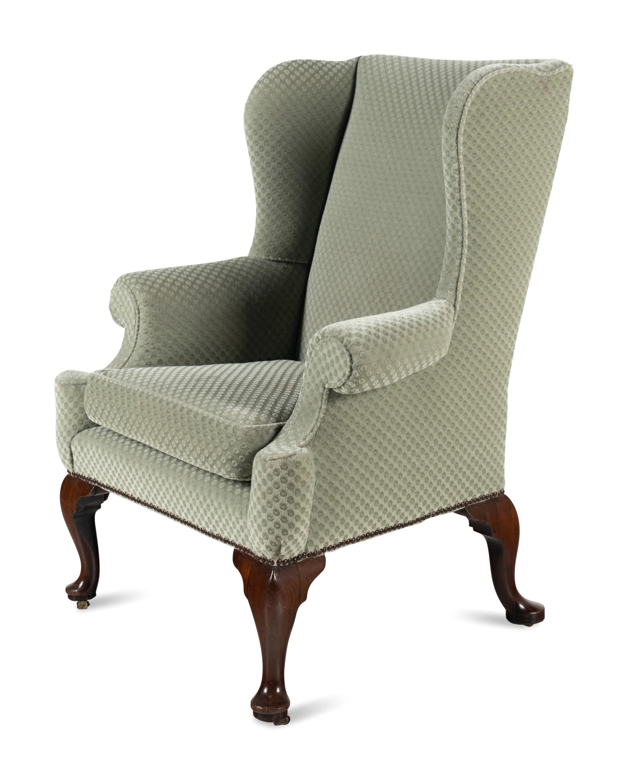 A Queen Anne Walnut Wingback Armchair