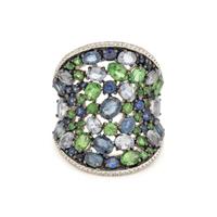TSAVORITE GARNET, SAPPHIRE AND DIAMOND RING