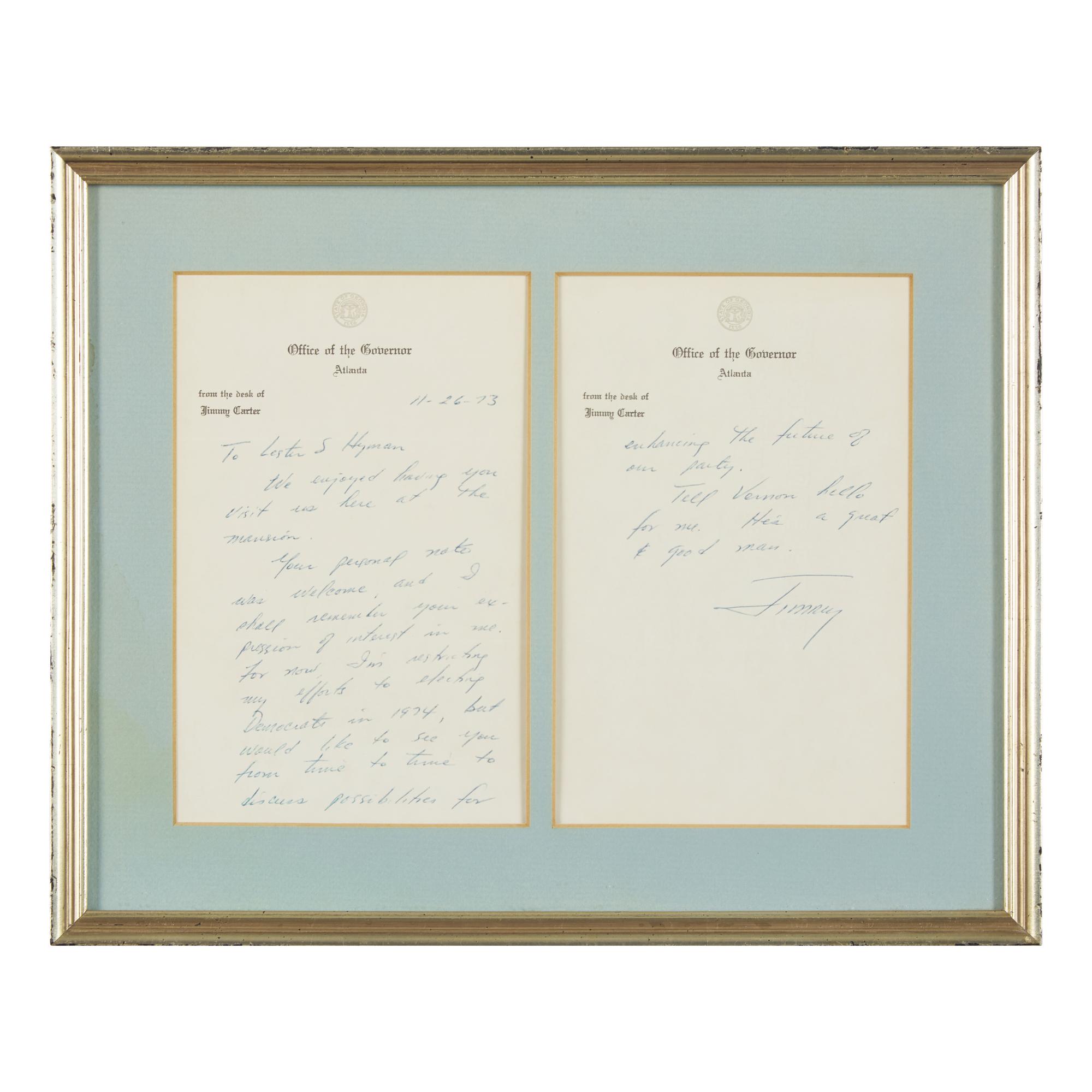 [Presidential] Carter, Jimmy. Autograph Letter, signed