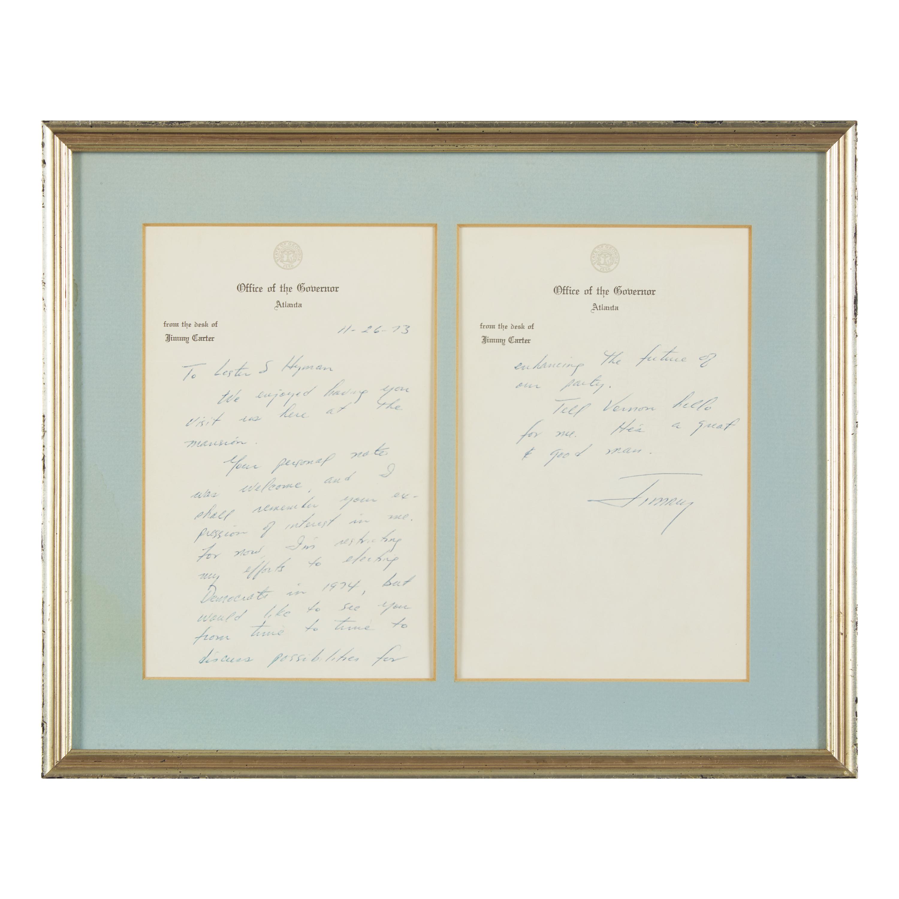 [Presidential] Carter, Jimmy. Autograph Letter, signed