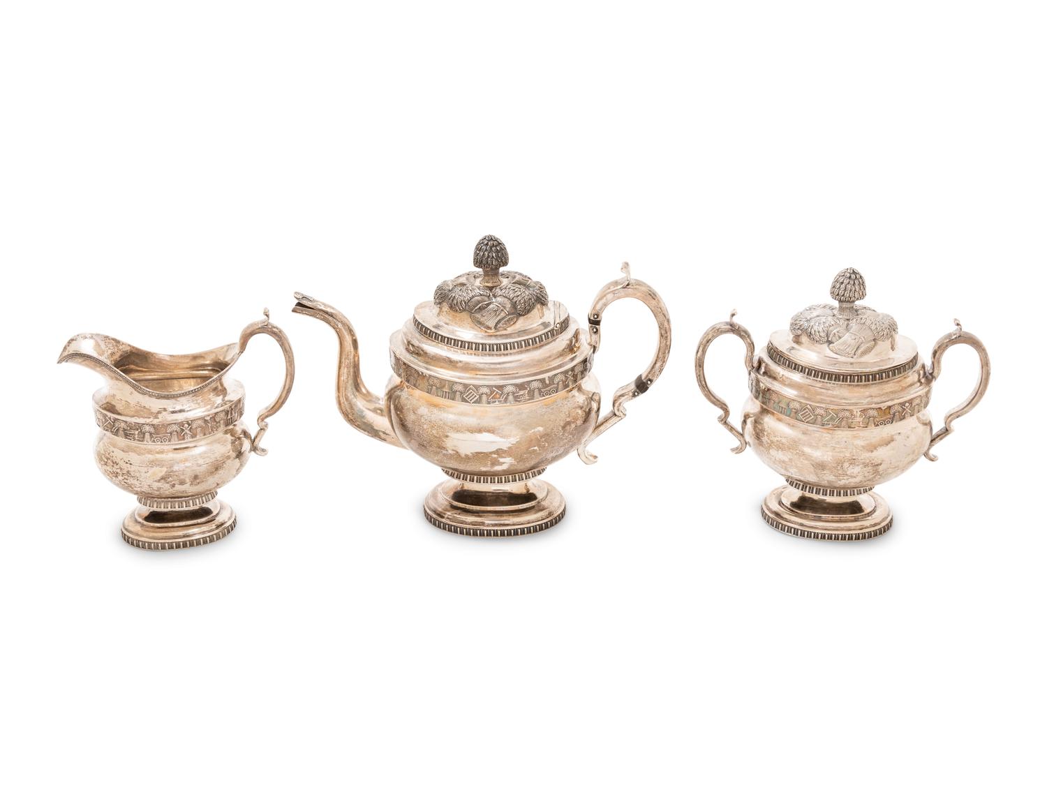 An American Coin Silver Three-Piece Tea Service