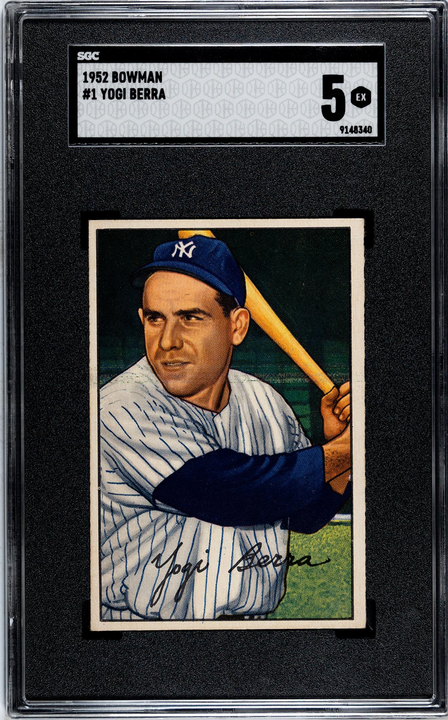 A 1952 Bowman Yogi Berra Baseball Card No. 1 (SGC 5 EX)