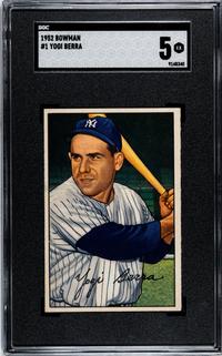 A 1952 Bowman Yogi Berra Baseball Card No. 1 (SGC 5 EX)